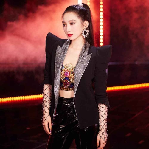 Pre-owned Handmade Custom Made To Order Women's Rhinestone Blazer Jacket, Black Plus1x-10x L632