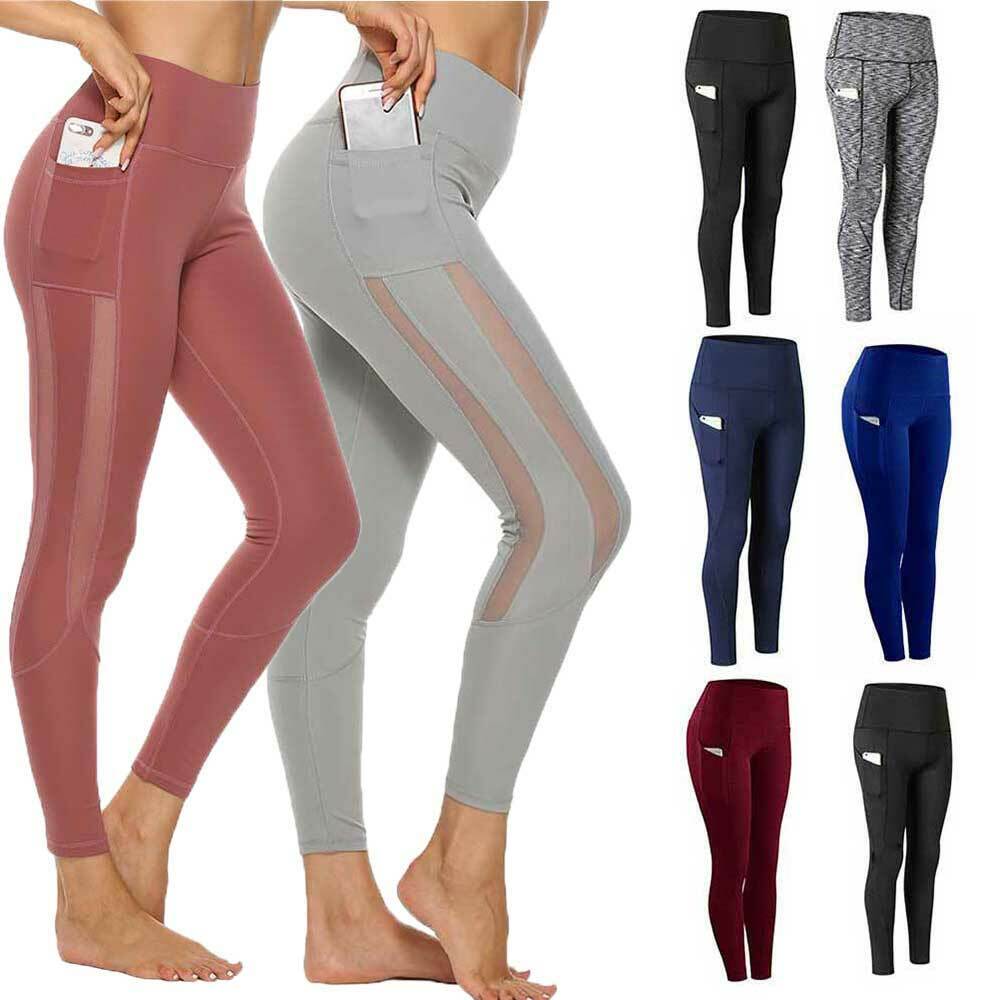 Damen Yoga Leggings Mit Tasche Push Up Sporthose Fitness Leggins Hosen FITTOO