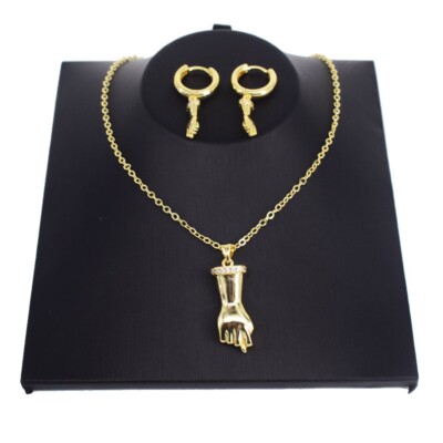 Kid's Two Pieces Necklace Set - Gold Figa Hand Pedant Necklace & Earrings set 18