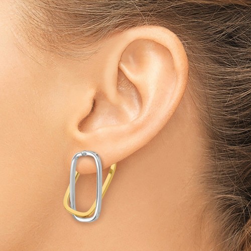 Pre-owned Accessories & Jewelry 14k Two Tone Gold 1.4mm Rectangle Interchanging Versatile Earrings Italian Gold