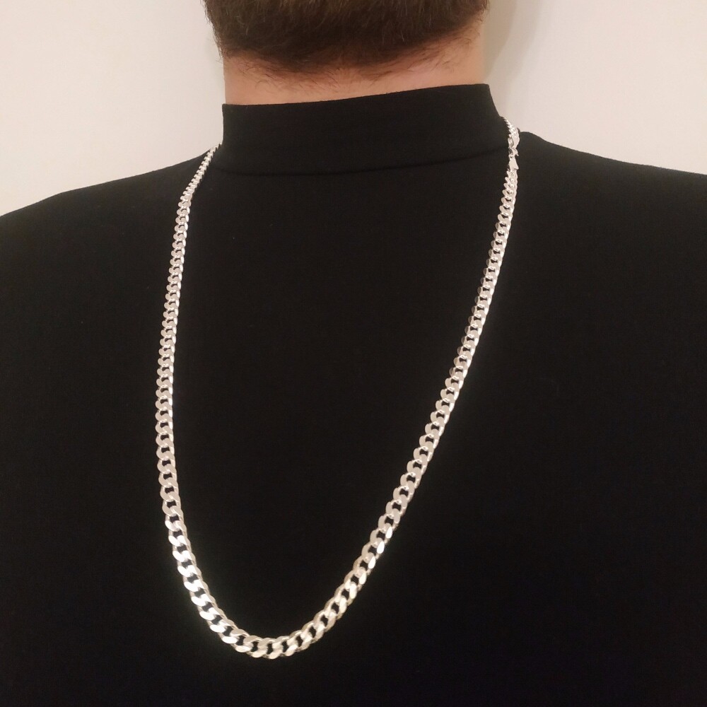 Pre-owned Handmade Mens Tight Curb Cuban Link Chain Necklace 925 Sterling Silver 6.5mm 58gr 28inch