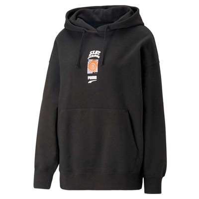 

Puma Downtown Oversized Graphic Pullover Hoodie Womens Black Casual Athletic Out, Черный, Puma Downtown Oversized Graphic Pullover Hoodie