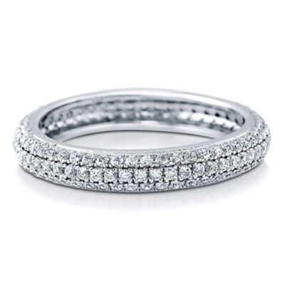 Sterling Silver 925 CZ Round Pavé Eternity Wedding Band & Anniversary Ring 4-10