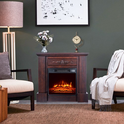 Heater Stand Cabinet Realistic Flame Log Mantel Stove