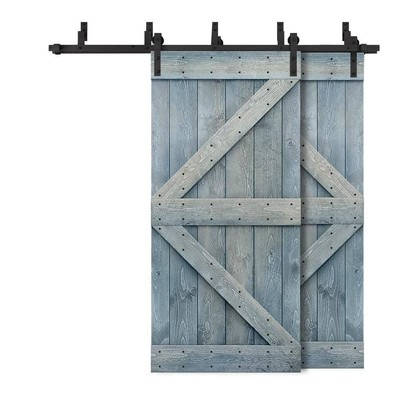 CALHOME Interior Sliding Barn Double Door Solid Pine Wood Stained Denim Blue