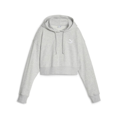 Укороченный пуловер с капюшоном Puma Classics, женская повседневная верхняя одежда серого цвета 62140904