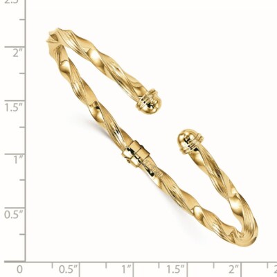 Pre-owned Superdealsforeverything Real 14kt Yellow Gold Polished Textured Hinge Cuff Bangle