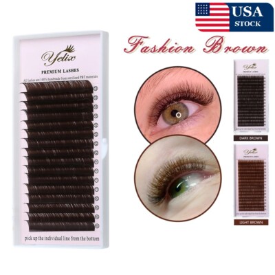 Individual Semi Permanent Eyelash Extensions Dark Brown Mink B C D CC Curl Lash