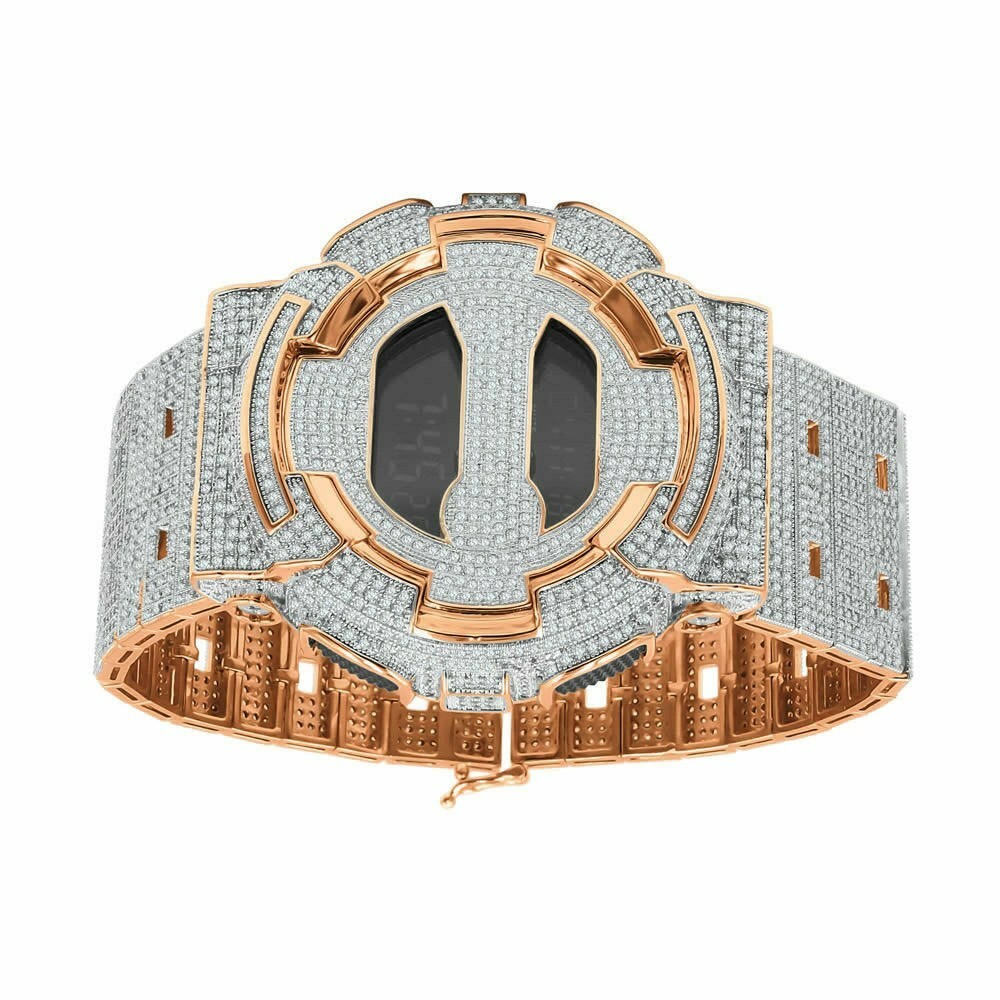 Pre-owned G-shock Custom Casio  Rose Gold Simulated Diamondadjustable Band Watch Gd -100