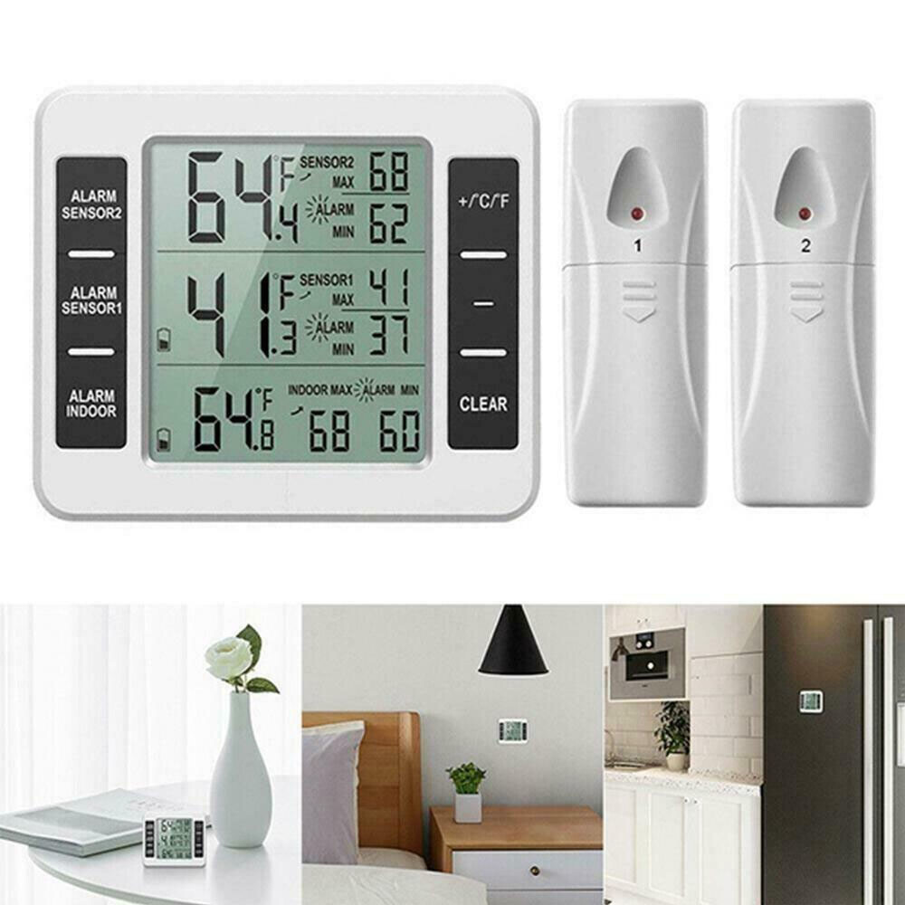 Wireless Digital Dual Sensor Programmable Fridge/Freezer Thermometer