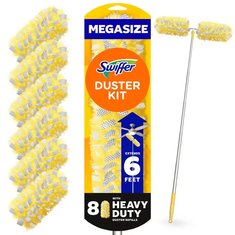 Swiffer Heavy Duty Duster Kit 6Ft Extendable Handle 8 Refills Dust Allergen Trap