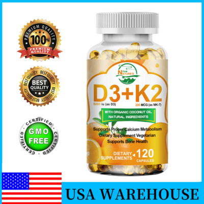 Vitamin D3 K2 Softgel Capsules Extra Strength D3 K2 Supplements with 10000 IU US