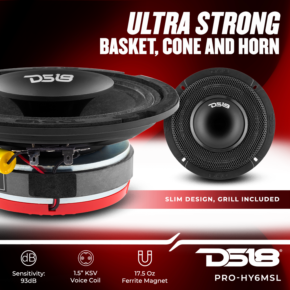 DS18 PRO-HY6MSL 6.5" Mid-Range Shadow Slim Loudspeaker 300 Watts 8-Ohms