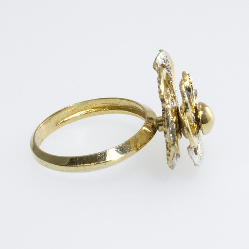 Pre-owned Gems4me Motion Ring Dual Fan Of 14k Gold And Diamonds - Fl867