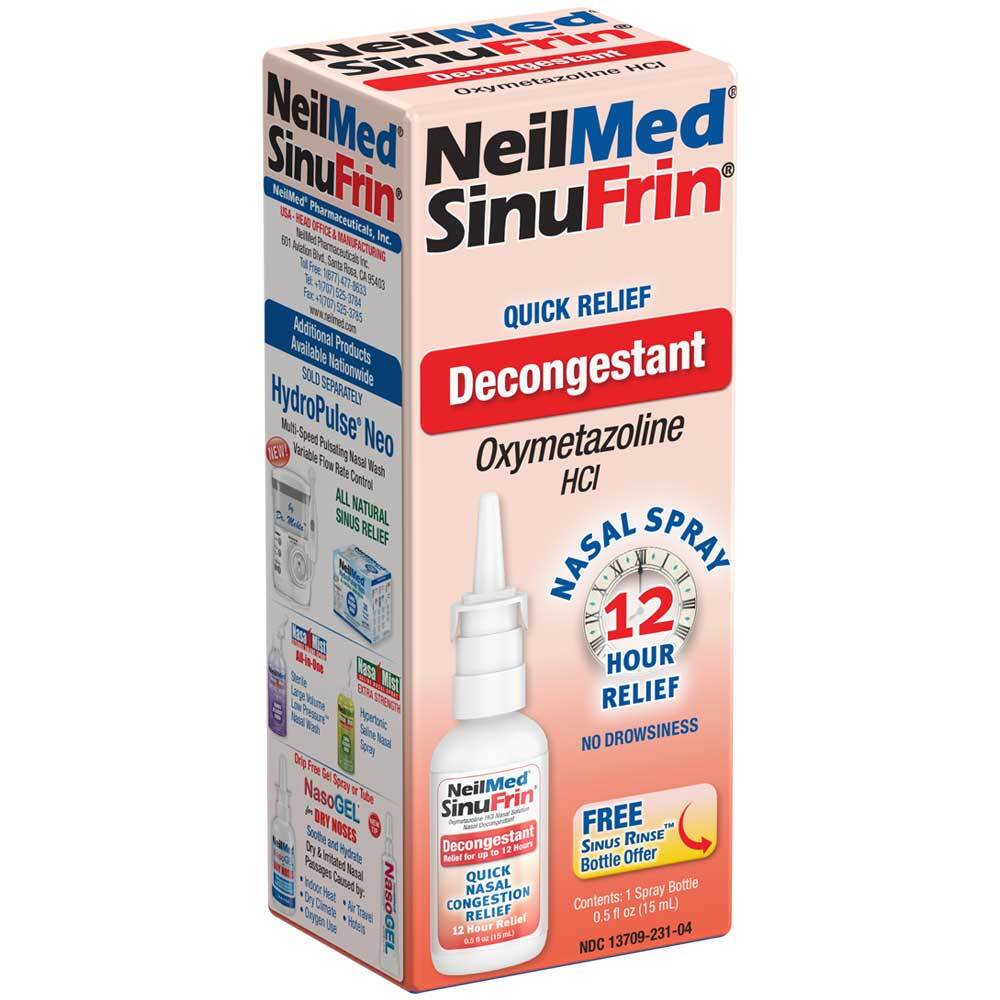 Neilmed Sinufrin Decongestant Nasal Spray Congestion 12Hr Relief 0.5 oz 3Pack