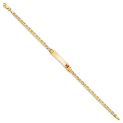 Pre-owned Skyjewelers Real 14k Yellow Gold Semi-solid Medical Red Enamel Anchor Link Id Bracelet