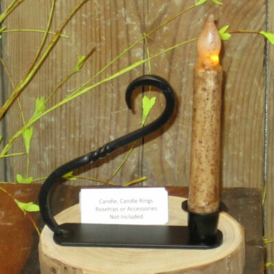 Country Primitive Early American Farmhouse Black Iron Taper Handle Candle Holder