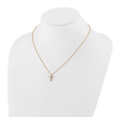 Pre-owned Diamond2deal 14k Yellow Gold Diamond Cross 18" Necklace For Womens 0.71g