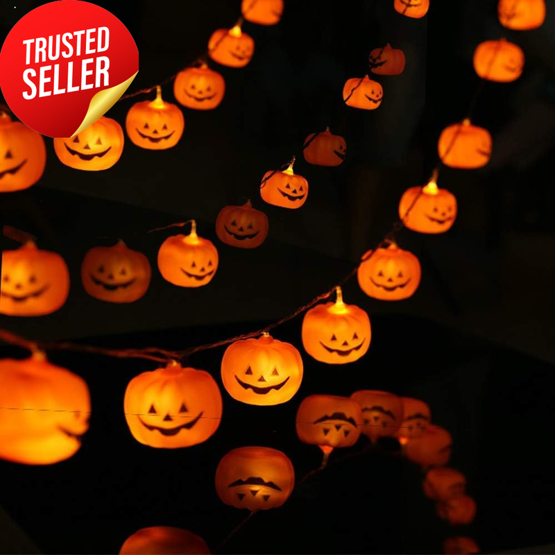 Halloween Pumpkin String Lights LED 20Count 3M Steady Flickering Outdoor