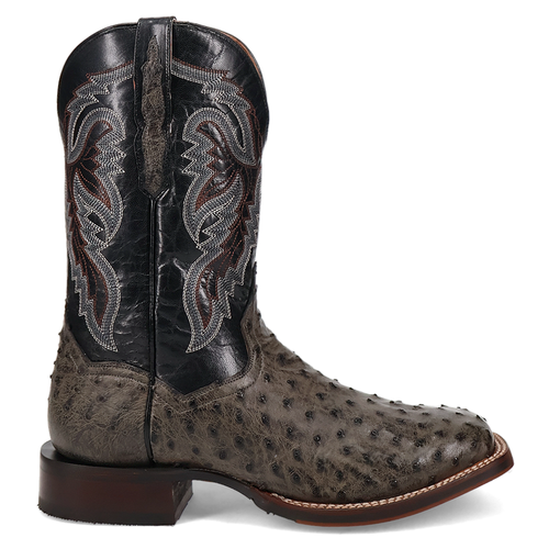 Dan Post Boots Alamosa Ostrich Embroidered Square Toe Cowboy  Mens Black, Grey D