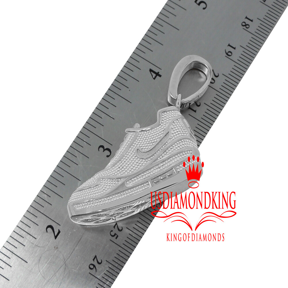 Pre-owned Us Diamond King Genuine Diamond Designer Shoe Pendant 2.10" Sneaker Charm 10k White Gold Finish In White/clear