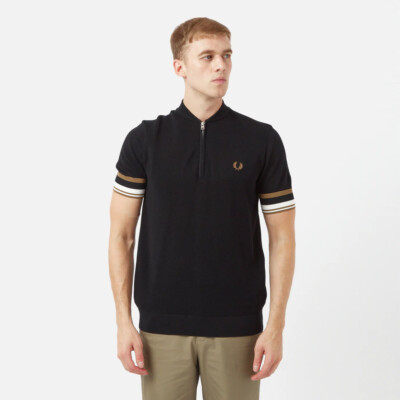 

Fred Perry Bomber Zip Neck Knitted SS Lifestyle Футболка Мужская черный, Fred Perry Bomber Zip Neck Knitted SS Lifestyle T-Shirt