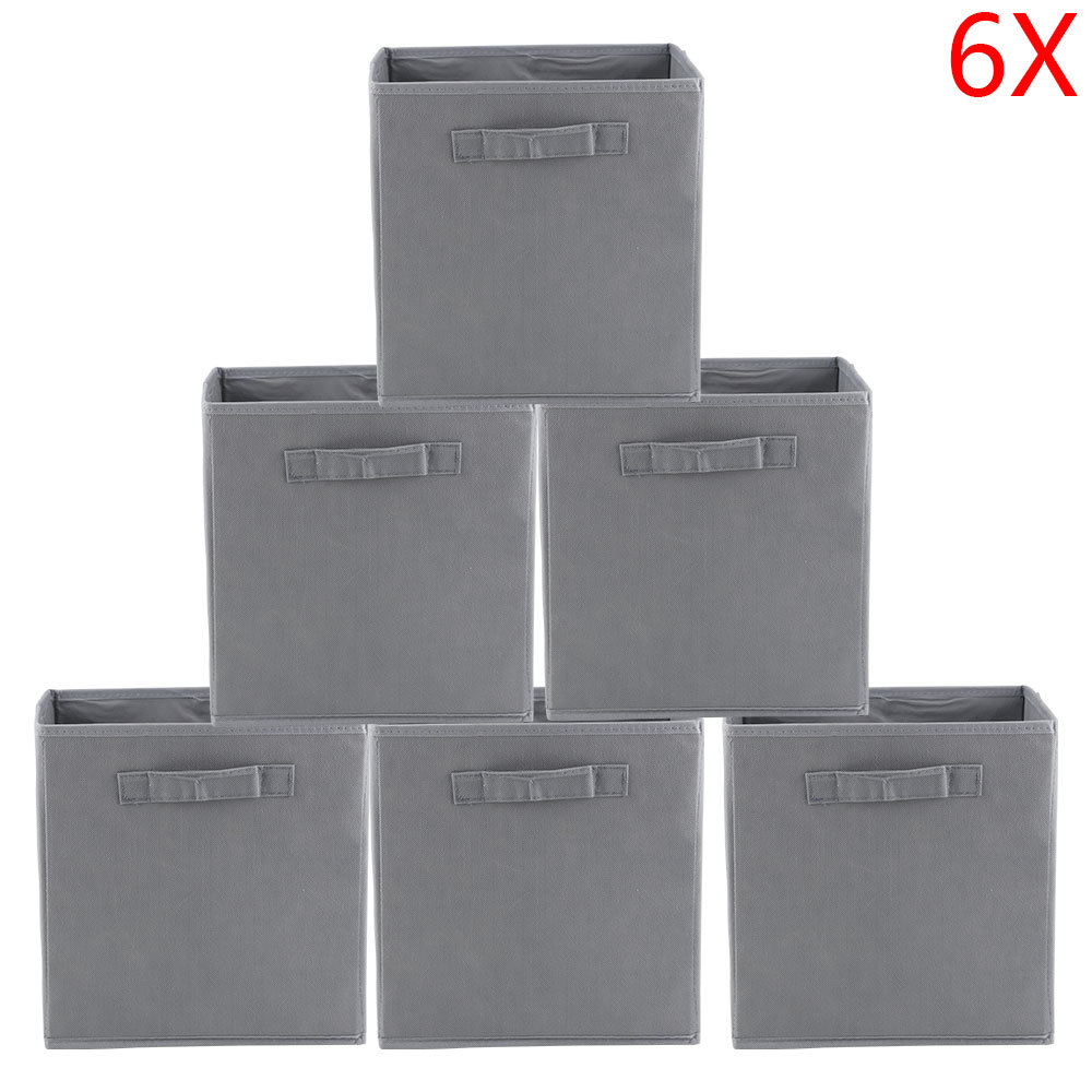 8X Foldable Grey Canvas Storage Collapsible Square Folding Box Fabric Cubes Toys eBay