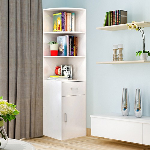 Tall Corner White Wooden Corner Bookshelf Storage Bookcase ...