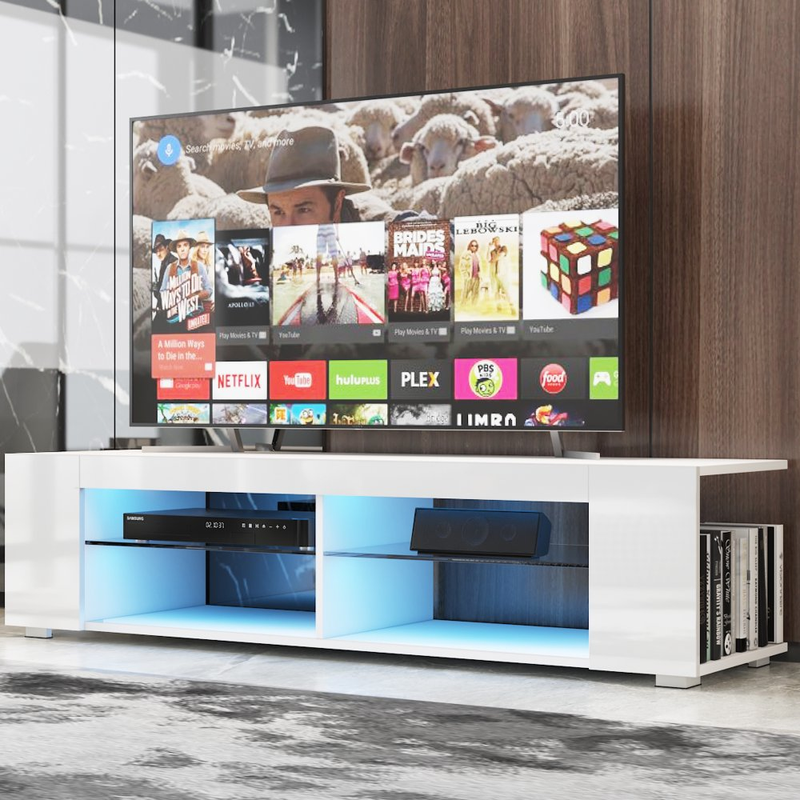 Tv Cabinet For Tvs Up To 65" With Side Bookshelf And 4 Open 