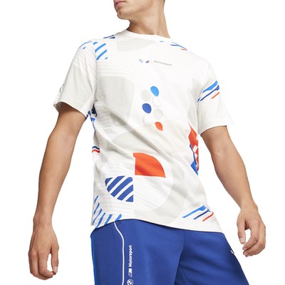 Футболка с круглым вырезом и коротким рукавом Puma Bmw Mms Graphic, мужские белые повседневные топы, 62415