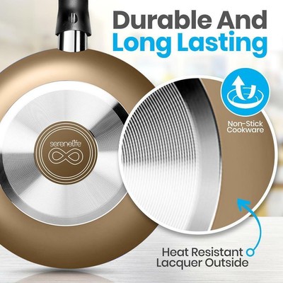 Srenelife Kitchenware Pots & Pans Set – Kitchen Cookware, Black Non-Stick- Gold