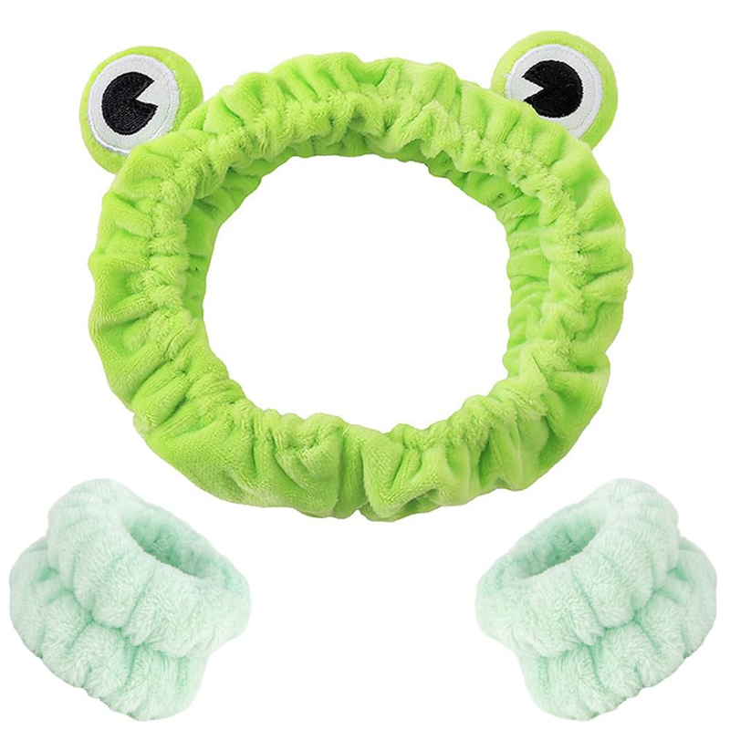 Frog Headband Skin Care Headbands and Wristbands Cute Spa Wrist Band Fluffy Hand