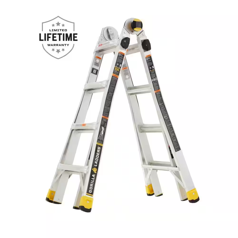 Gorilla 18 Ft Reach Aluminum Multi-Position Ladder w Tool Hangers 300 Lbs Load