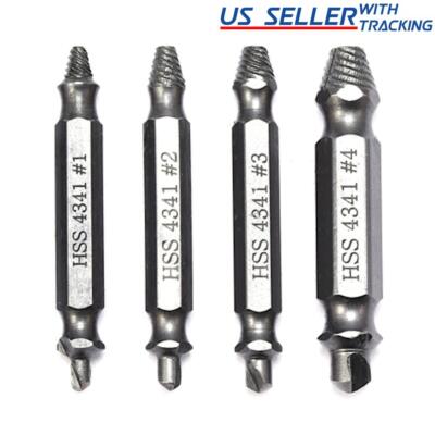 Screw Extractor Drill Bits 4pc Tool Set Broken Stripped Damaged Bolt Remover 