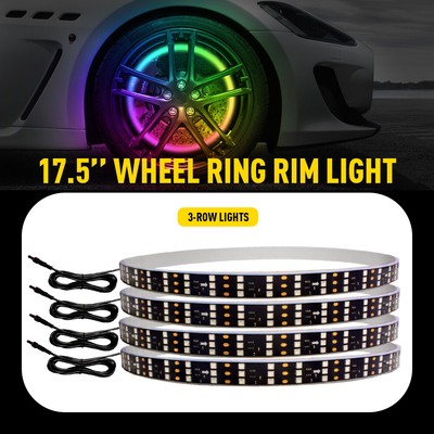 17.5'' RGB & Chasing Flow Three Row LED Wheel Ring Rim Lights For Truck Car set J