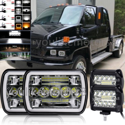 2×7X6''LED HEADLIGHT BEAM+ 2×4inch pods Fit Chevy Kodiak C4500 C5500 2003-2009 