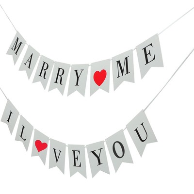  2 Pcs Wedding Decoration Marry Me Hanging Marriage Proposal Pull Flag Bride