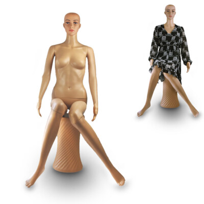 Schaufensterpuppe Weiblich Sitzend Mannequin beweglich flexibel 135cm BITUXX