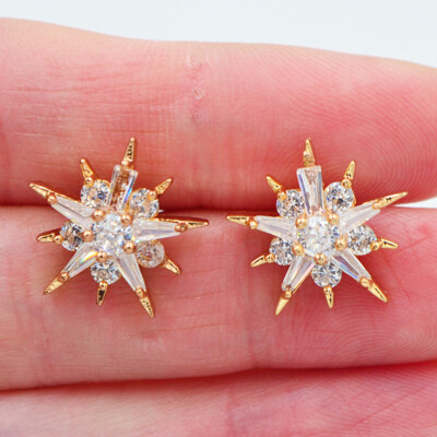 18K Yellow Gold Filled Women Black Mystic Topaz Stars Stud Earrings Jewelry