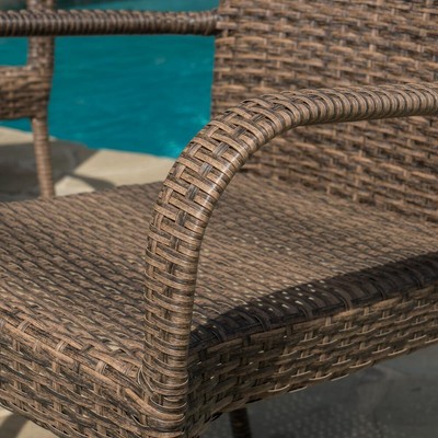 Noble House Littleton Mixed Mocha Stackable Wicker Outdoor Dining Chairs (Set