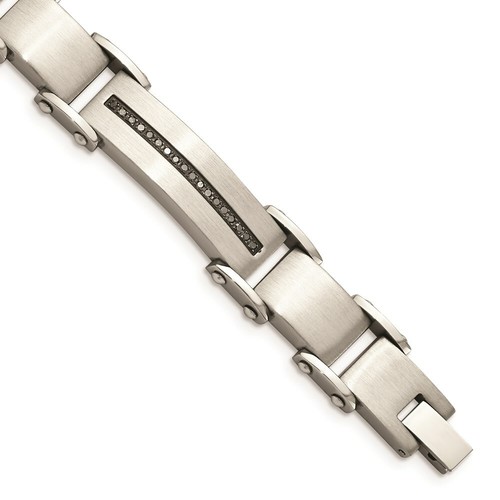 Pre-owned Chisel Stainless Steel Black Diamonds Brushed & Polished 8.5in Bracelet In White