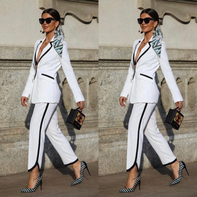Color Matching Women Suits Plus Size Black White Wedding Wear 2