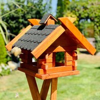 DARLUX Rechteckiges Vogelhaus L Vogel Futterstelle Haus aus Holz Braun/Schwarz