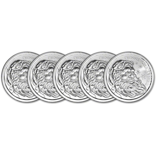 FIVE (5) 1 oz Golden State Mint Silver Round Merry Christmas Santa .999 Fine