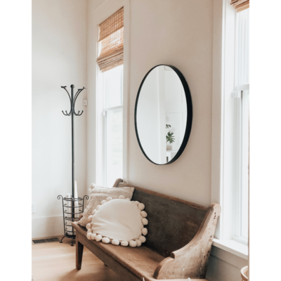 Entryway bench online with mirror above