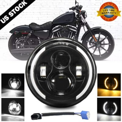 1PCS 7'' Motorcycle Headlight LED Turn Signal Light For Harley Cafe Racer