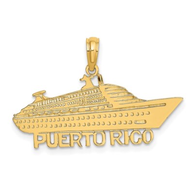 Pre-owned Diamond2deal 14k Yellow Gold Puerto Rico Cruise Ship Charm Pendant 1.59g, L-18.6mm, W-30.4mm