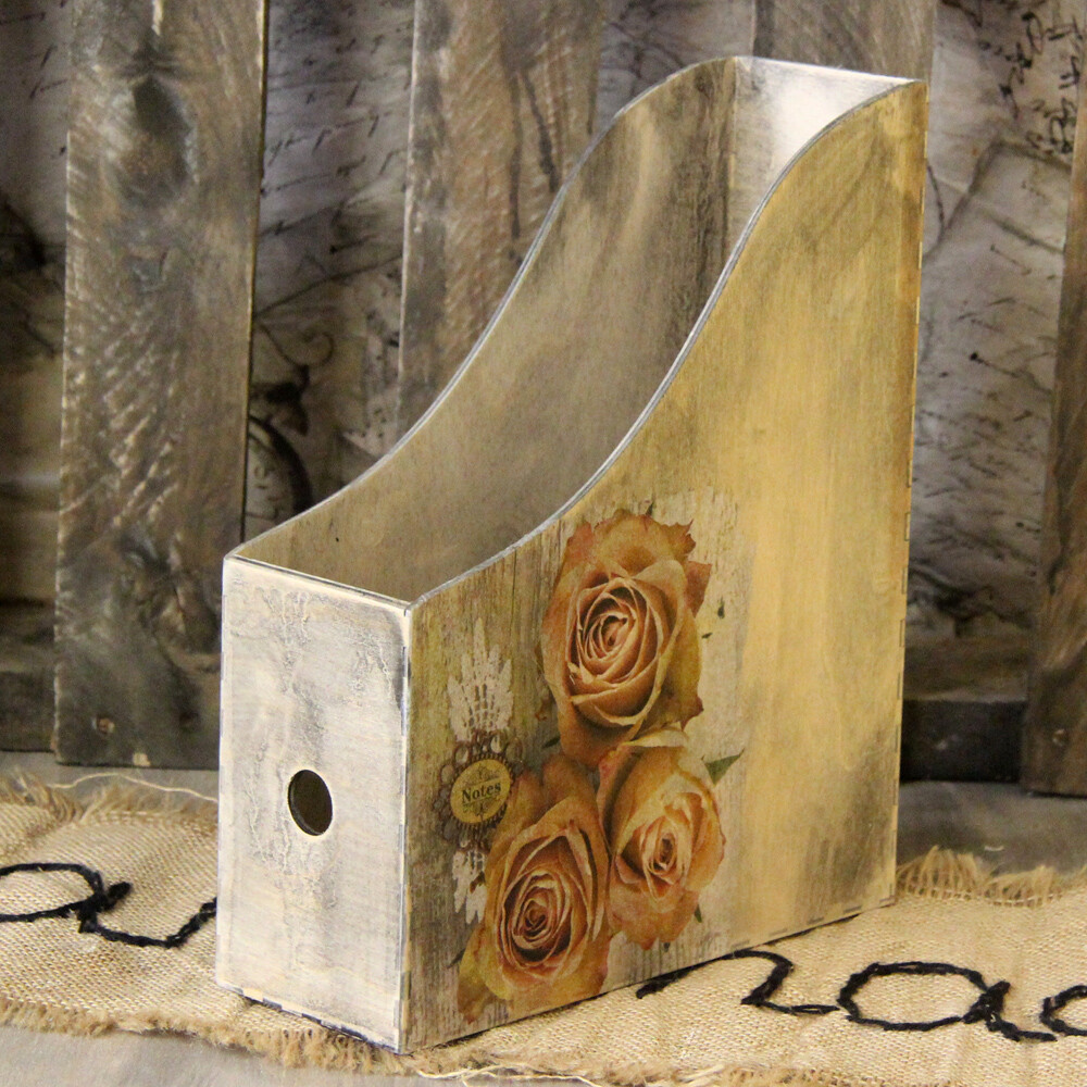 Vintage Holz-Stehordner Landhaus Shabby Ordnermappe Holz Nostalgie Handarbeit