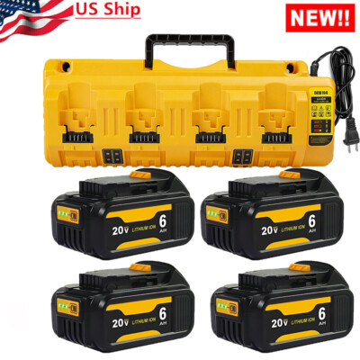 NEW For DEWALT 20V DCB104 XR 4-Port Multi Fast Charger W/4x 6.0Ah DCB200 Battery
