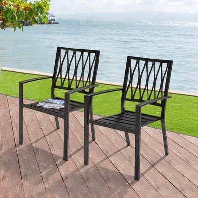 Nuu Garden Dining Chair 18''x16''x34.5'' Stackable Metal in Black Outdoor Set of 2